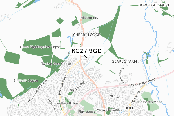 RG27 9GD map - small scale - OS Open Zoomstack (Ordnance Survey)