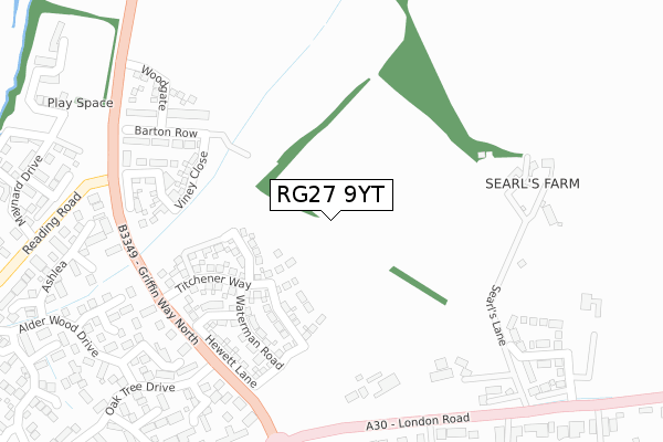 RG27 9YT map - large scale - OS Open Zoomstack (Ordnance Survey)