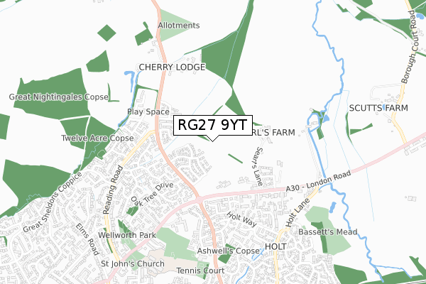 RG27 9YT map - small scale - OS Open Zoomstack (Ordnance Survey)