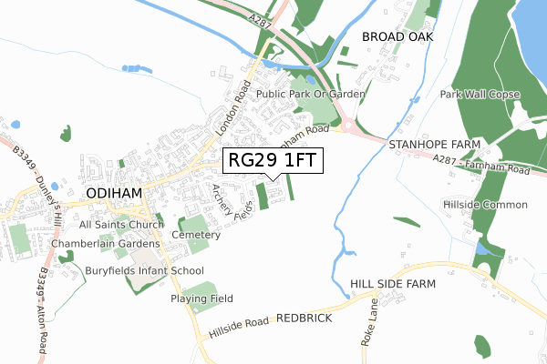 RG29 1FT map - small scale - OS Open Zoomstack (Ordnance Survey)