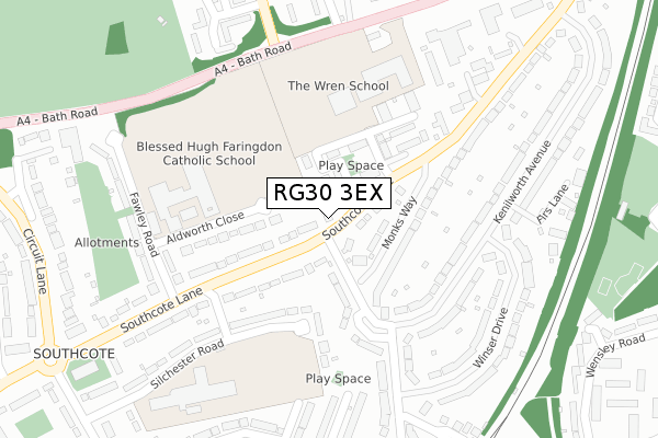 RG30 3EX map - large scale - OS Open Zoomstack (Ordnance Survey)