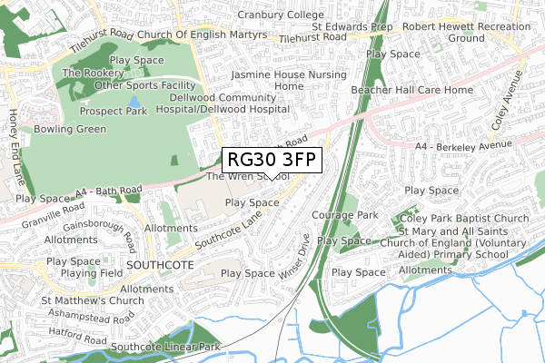 RG30 3FP map - small scale - OS Open Zoomstack (Ordnance Survey)