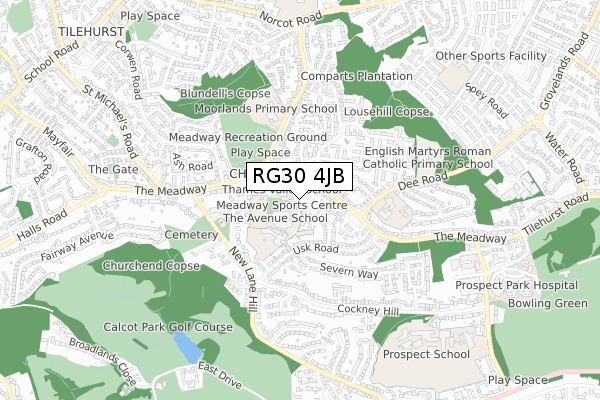 RG30 4JB map - small scale - OS Open Zoomstack (Ordnance Survey)