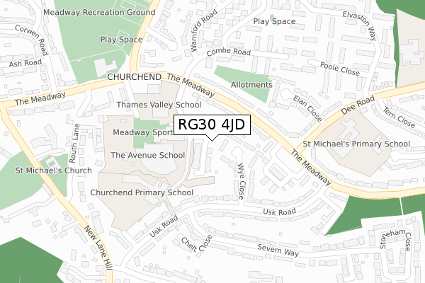 RG30 4JD map - large scale - OS Open Zoomstack (Ordnance Survey)