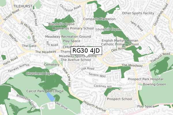 RG30 4JD map - small scale - OS Open Zoomstack (Ordnance Survey)