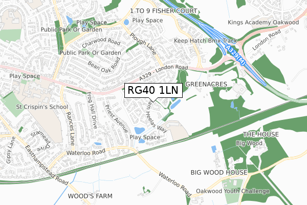RG40 1LN map - small scale - OS Open Zoomstack (Ordnance Survey) RG40 1LN map - small scale - OS Open Zoomstack (Ordnance Survey)