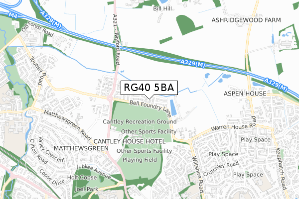 RG40 5BA map - small scale - OS Open Zoomstack (Ordnance Survey)