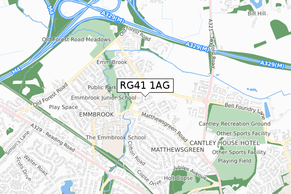 RG41 1AG map - small scale - OS Open Zoomstack (Ordnance Survey)