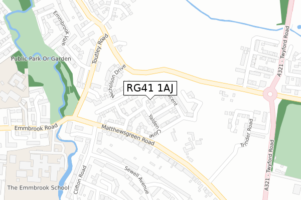 RG41 1AJ map - large scale - OS Open Zoomstack (Ordnance Survey)