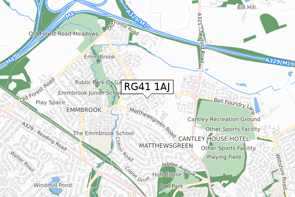 RG41 1AJ map - small scale - OS Open Zoomstack (Ordnance Survey)