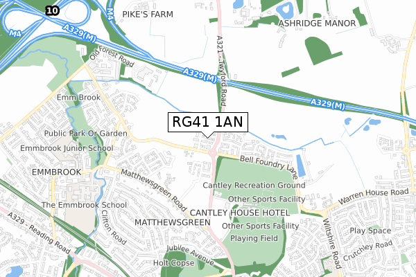 RG41 1AN map - small scale - OS Open Zoomstack (Ordnance Survey)