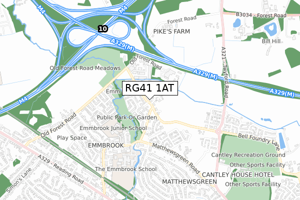 RG41 1AT map - small scale - OS Open Zoomstack (Ordnance Survey)