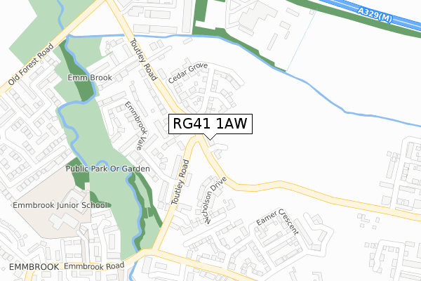 RG41 1AW map - large scale - OS Open Zoomstack (Ordnance Survey)