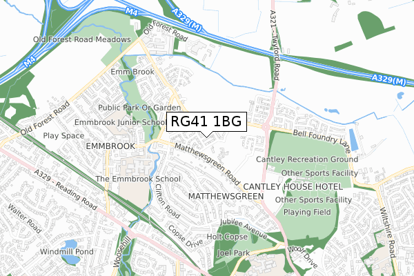 RG41 1BG map - small scale - OS Open Zoomstack (Ordnance Survey)