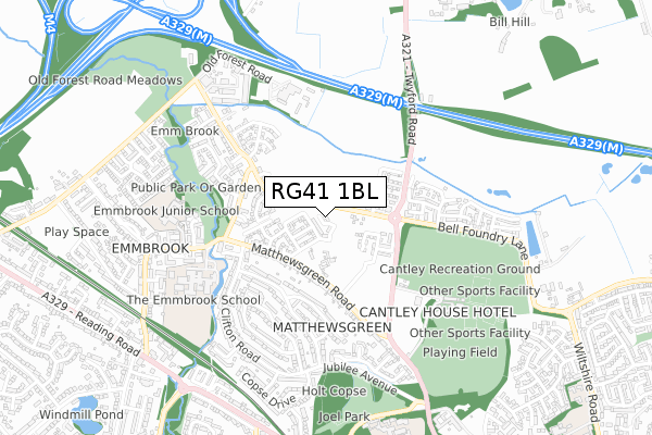 RG41 1BL map - small scale - OS Open Zoomstack (Ordnance Survey)