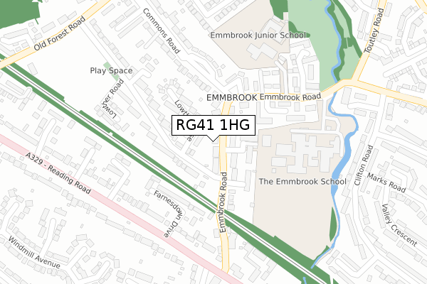 RG41 1HG map - large scale - OS Open Zoomstack (Ordnance Survey)