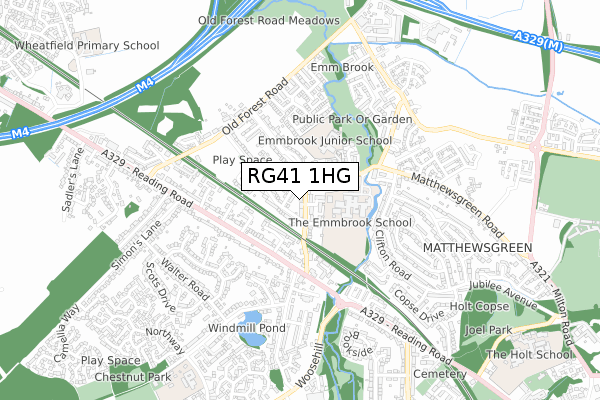 RG41 1HG map - small scale - OS Open Zoomstack (Ordnance Survey)