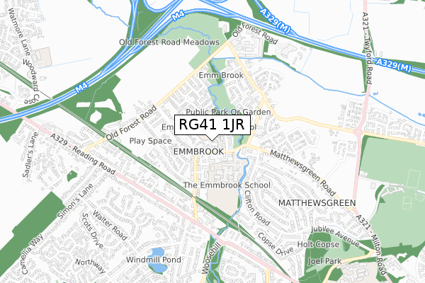 RG41 1JR map - small scale - OS Open Zoomstack (Ordnance Survey)