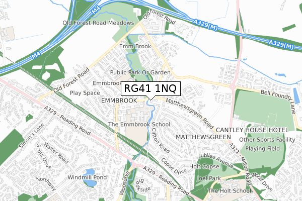 RG41 1NQ map - small scale - OS Open Zoomstack (Ordnance Survey)