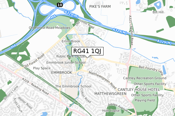 RG41 1QJ map - small scale - OS Open Zoomstack (Ordnance Survey)