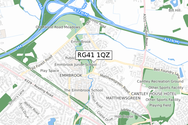 RG41 1QZ map - small scale - OS Open Zoomstack (Ordnance Survey)