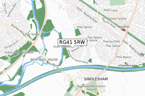RG41 5RW map - small scale - OS Open Zoomstack (Ordnance Survey)