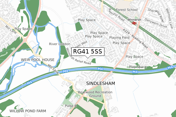 RG41 5SS map - small scale - OS Open Zoomstack (Ordnance Survey)