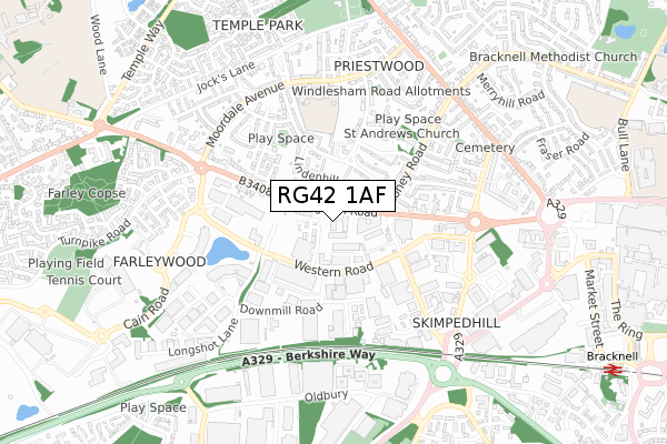 RG42 1AF map - small scale - OS Open Zoomstack (Ordnance Survey)