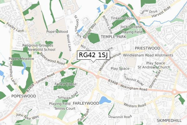 RG42 1SJ map - small scale - OS Open Zoomstack (Ordnance Survey)