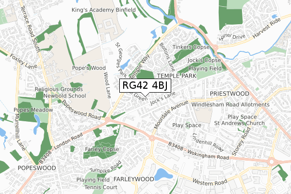 RG42 4BJ map - small scale - OS Open Zoomstack (Ordnance Survey)