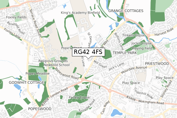 RG42 4FS map - small scale - OS Open Zoomstack (Ordnance Survey)