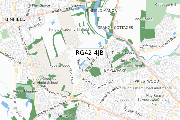 RG42 4JB map - small scale - OS Open Zoomstack (Ordnance Survey)