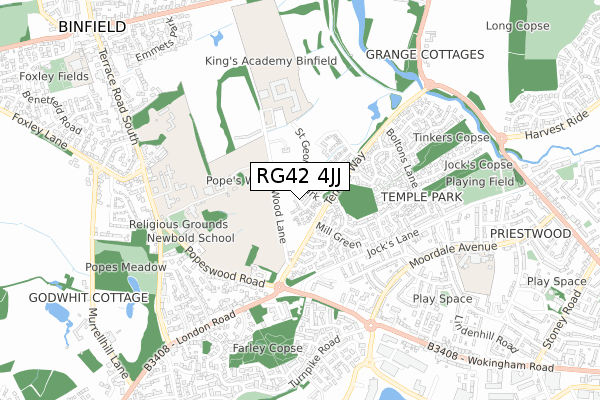 RG42 4JJ map - small scale - OS Open Zoomstack (Ordnance Survey)