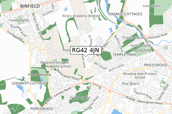 RG42 4JN map - small scale - OS Open Zoomstack (Ordnance Survey)