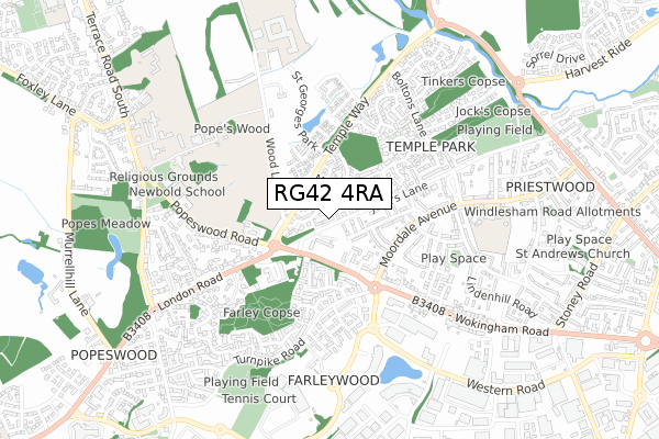 RG42 4RA map - small scale - OS Open Zoomstack (Ordnance Survey)