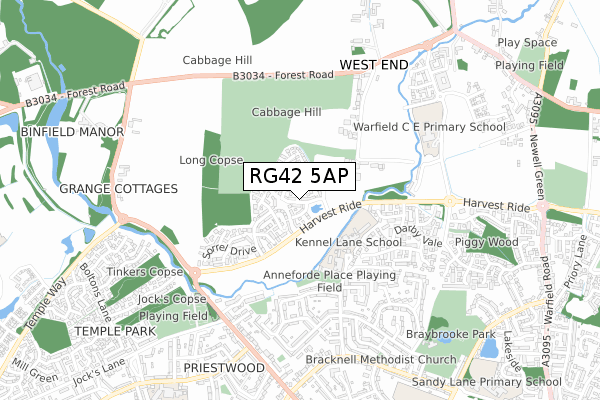 RG42 5AP map - small scale - OS Open Zoomstack (Ordnance Survey)