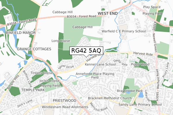 RG42 5AQ map - small scale - OS Open Zoomstack (Ordnance Survey)