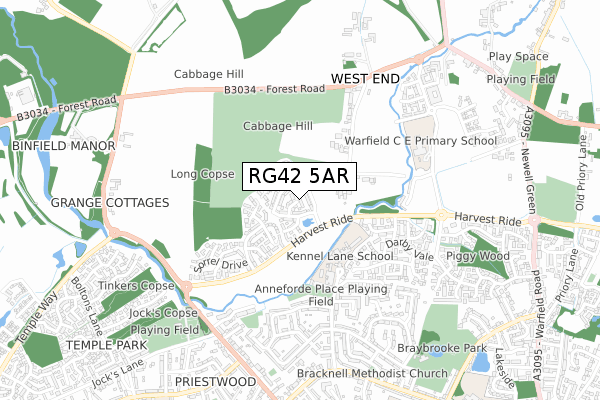 RG42 5AR map - small scale - OS Open Zoomstack (Ordnance Survey)