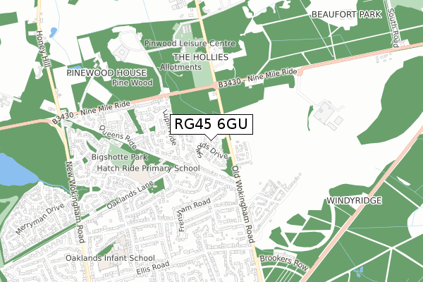 RG45 6GU map - small scale - OS Open Zoomstack (Ordnance Survey)