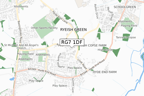 RG7 1DF map - small scale - OS Open Zoomstack (Ordnance Survey)