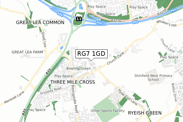 RG7 1GD map - small scale - OS Open Zoomstack (Ordnance Survey)