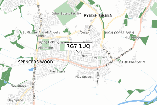 RG7 1UQ map - small scale - OS Open Zoomstack (Ordnance Survey)