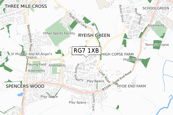 RG7 1XB map - small scale - OS Open Zoomstack (Ordnance Survey)