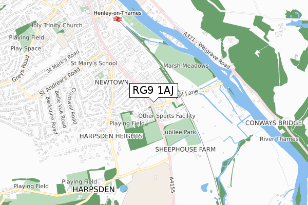 RG9 1AJ map - small scale - OS Open Zoomstack (Ordnance Survey)