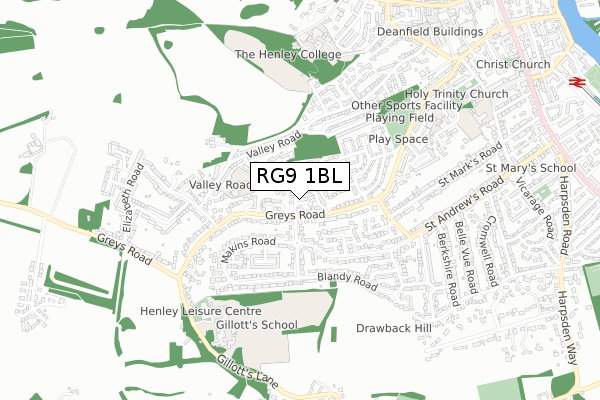 RG9 1BL map - small scale - OS Open Zoomstack (Ordnance Survey)