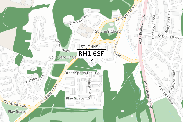 RH1 6SF map - large scale - OS Open Zoomstack (Ordnance Survey)