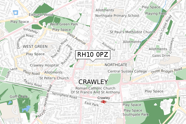 RH10 0PZ map - small scale - OS Open Zoomstack (Ordnance Survey)