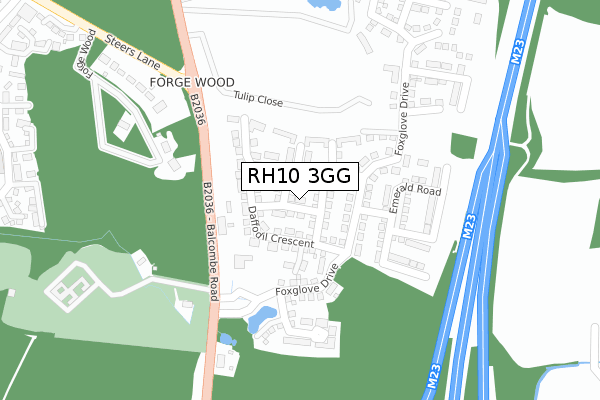 RH10 3GG map - large scale - OS Open Zoomstack (Ordnance Survey)