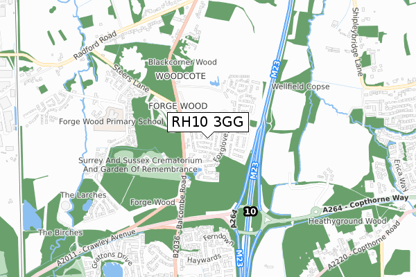 RH10 3GG map - small scale - OS Open Zoomstack (Ordnance Survey)