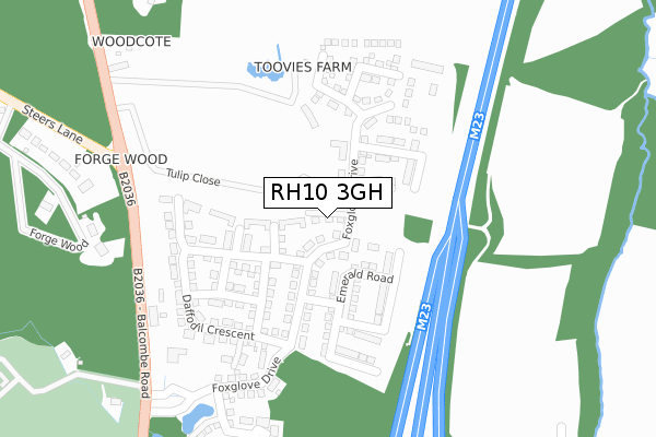 RH10 3GH map - large scale - OS Open Zoomstack (Ordnance Survey)